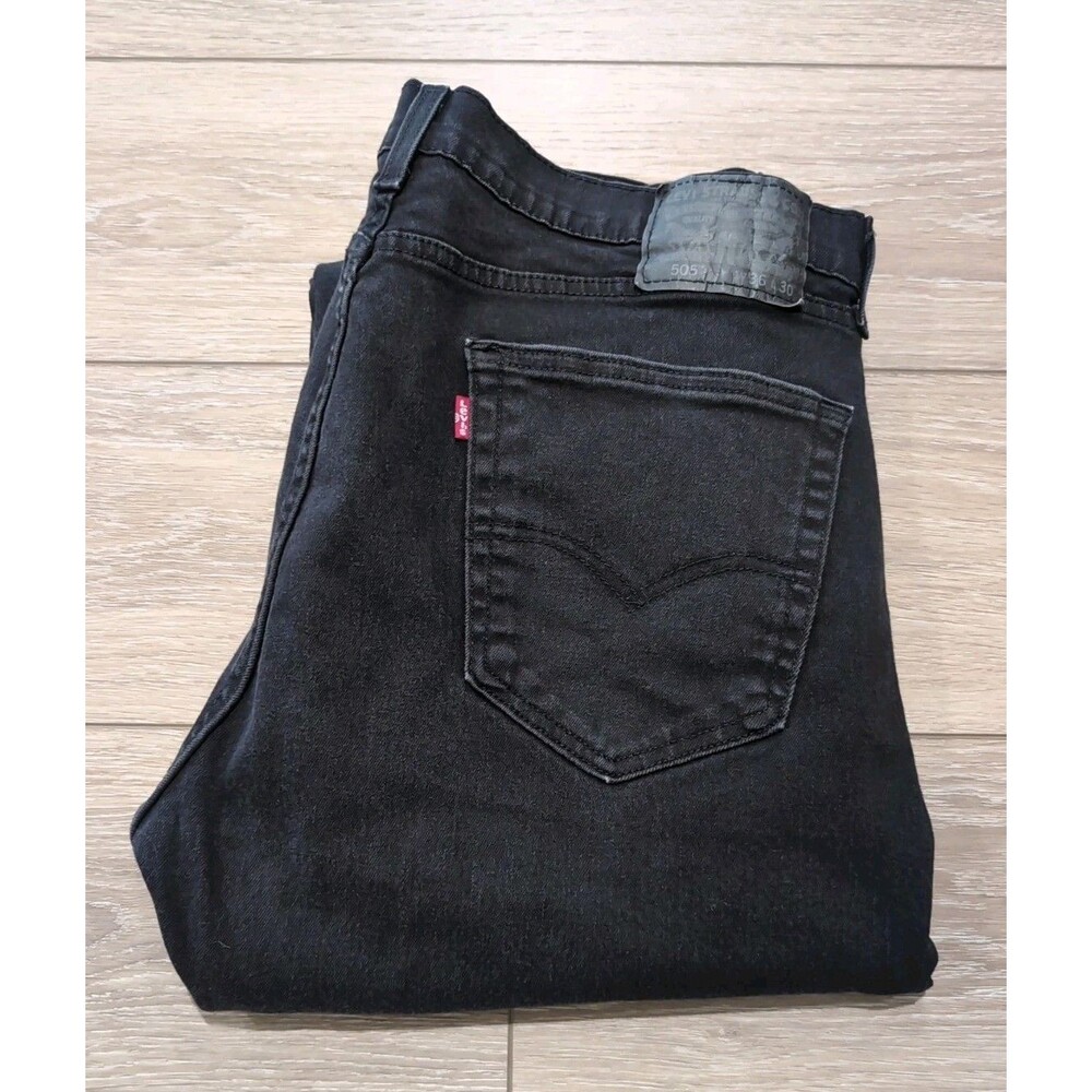 LEVI'S 505 MEN'S SIZE 36X30 BLACK LABEL BLACK JEANS STRAIGHT STRETCH EUC